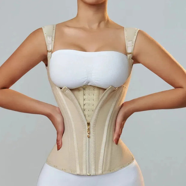 Latex Waist Cover 15 Bone Straightening Tank Top with Waist Bundle, Waist Belt, Zipper Buckle, Retro Shaper Top