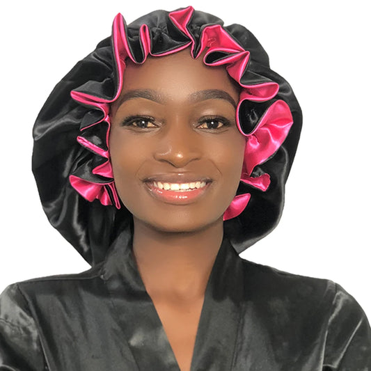 Double Layer Satin Sleep Bonnet – Lace Edge Hair Cap for Women | Curly & Natural Hair
