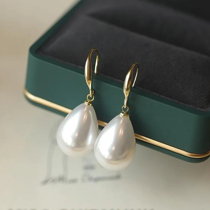 Emerald Green Pearl Drop Earrings - Elegant Wedding Jewelry