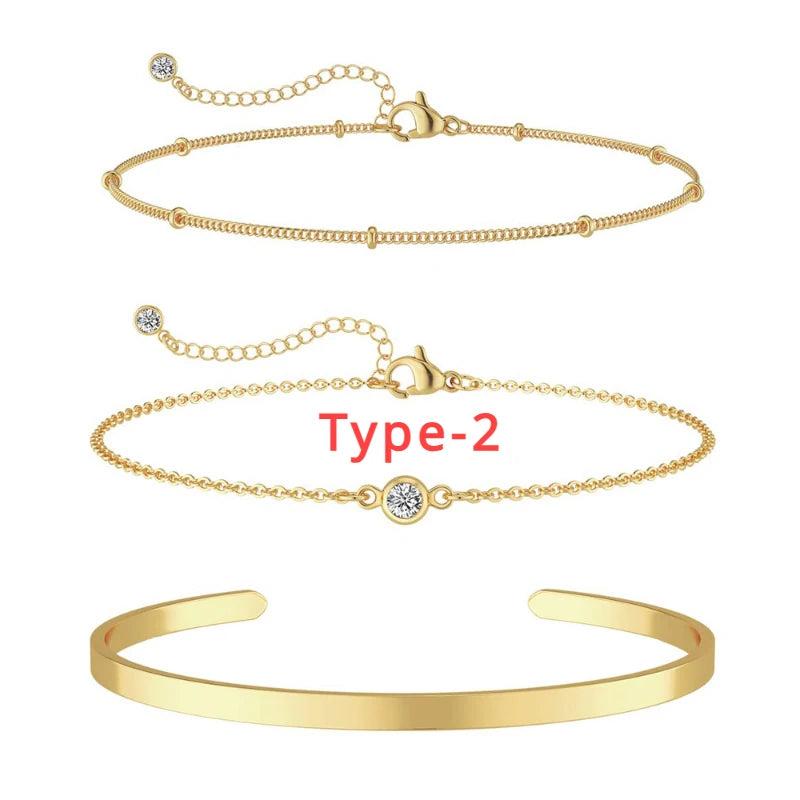 Gold Layered Bracelet Set - 3 Piece Waterproof Stackable Jewelry