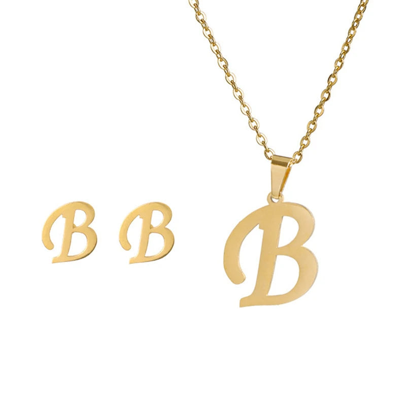 Personalized Initial Necklace & Earrings Set - Letter Jewelry Gift