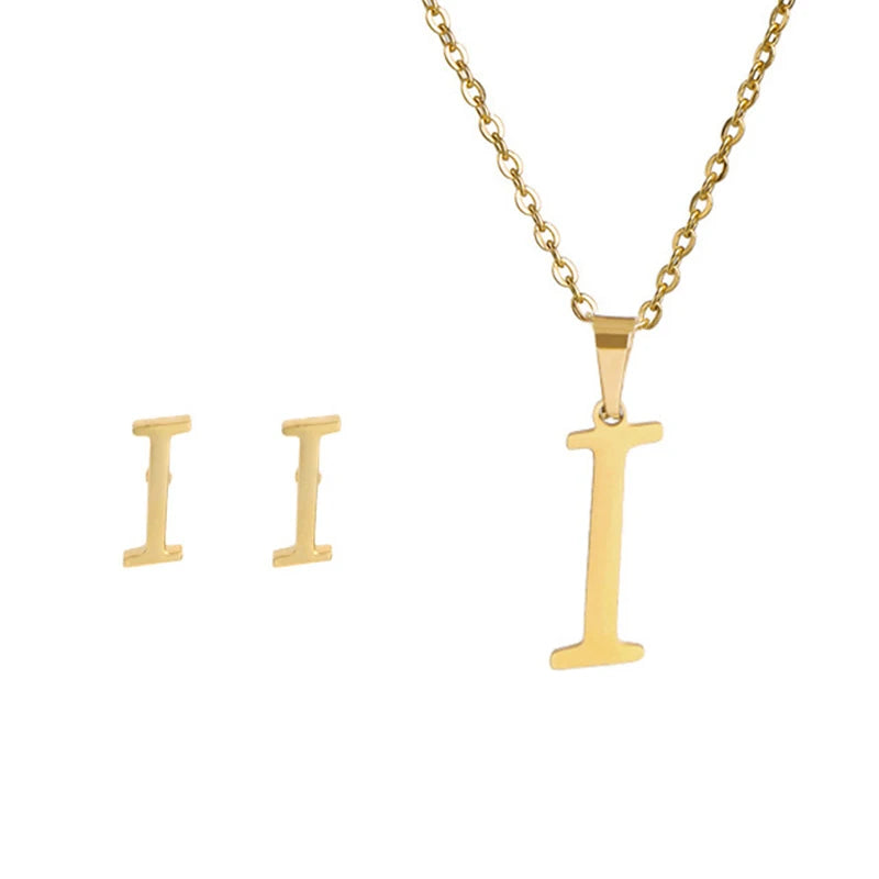 Personalized Initial Necklace & Earrings Set - Letter Jewelry Gift