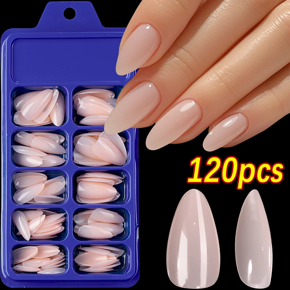 French Coffin Press On Nails 120pcs | Glossy Short Square Full Cover Nail Tips
