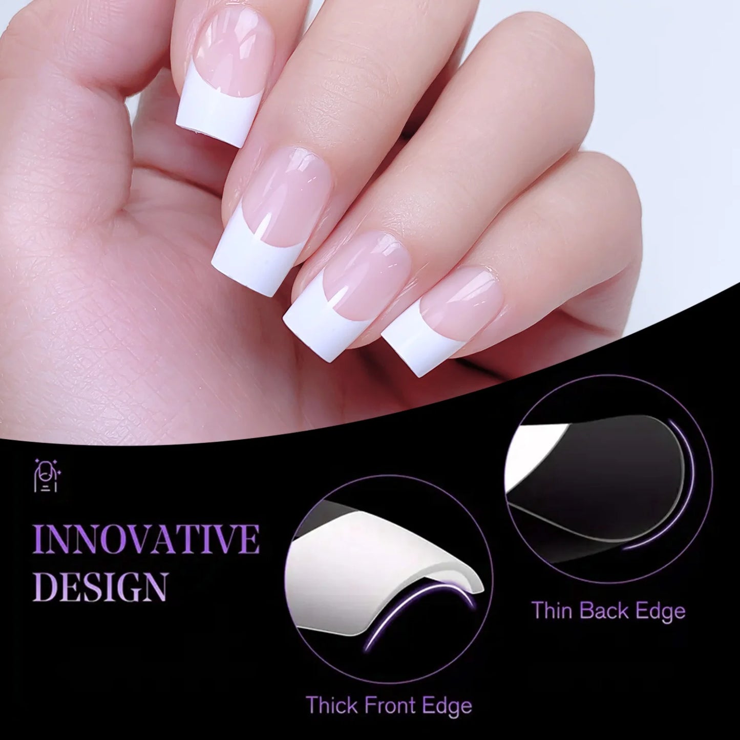 Press On Nails 120pcs | French Acrylic Full Cover Nail Tips | Mixed Sizes