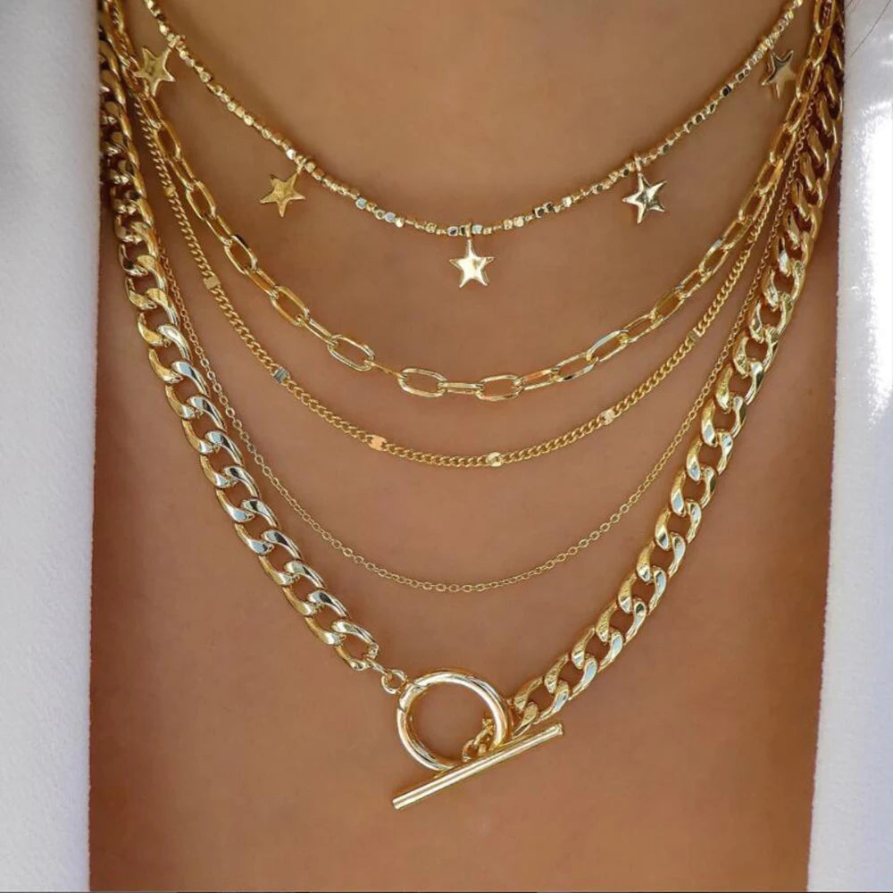 Layered Gold Necklace Set - 5 Piece Chain Collection