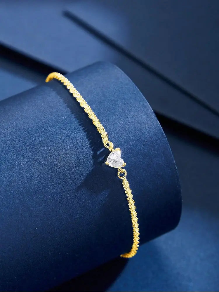 Sterling Silver Heart Bracelet - 925 Silver Zircon Love Charm