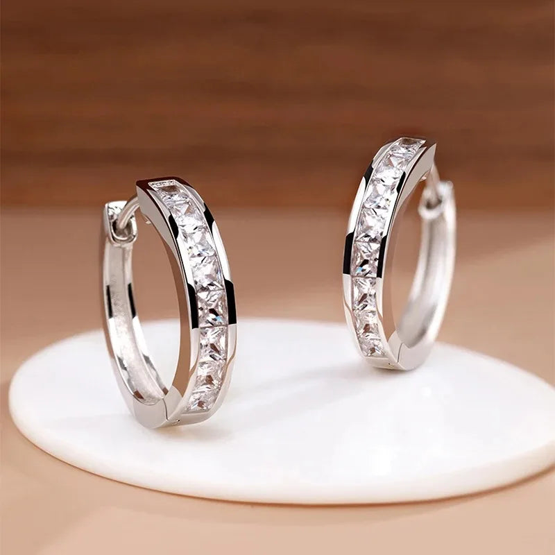 925 Sterling Silver Zirconia Circle Hoop Earrings - Elegant Round Studs