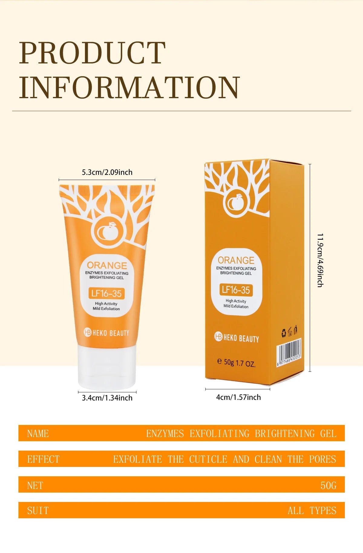 Orange Exfoliating Gel 50ml – Deep Pore Cleansing, Dead Skin Removal & Full Body Scrub