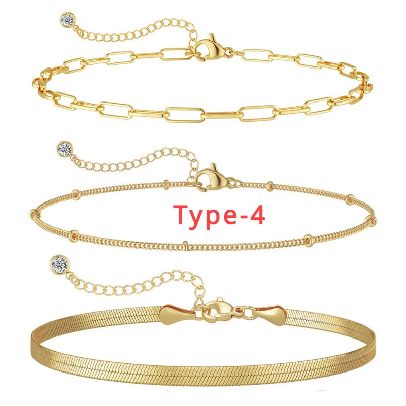 Gold Layered Bracelet Set - 3 Piece Waterproof Stackable Jewelry