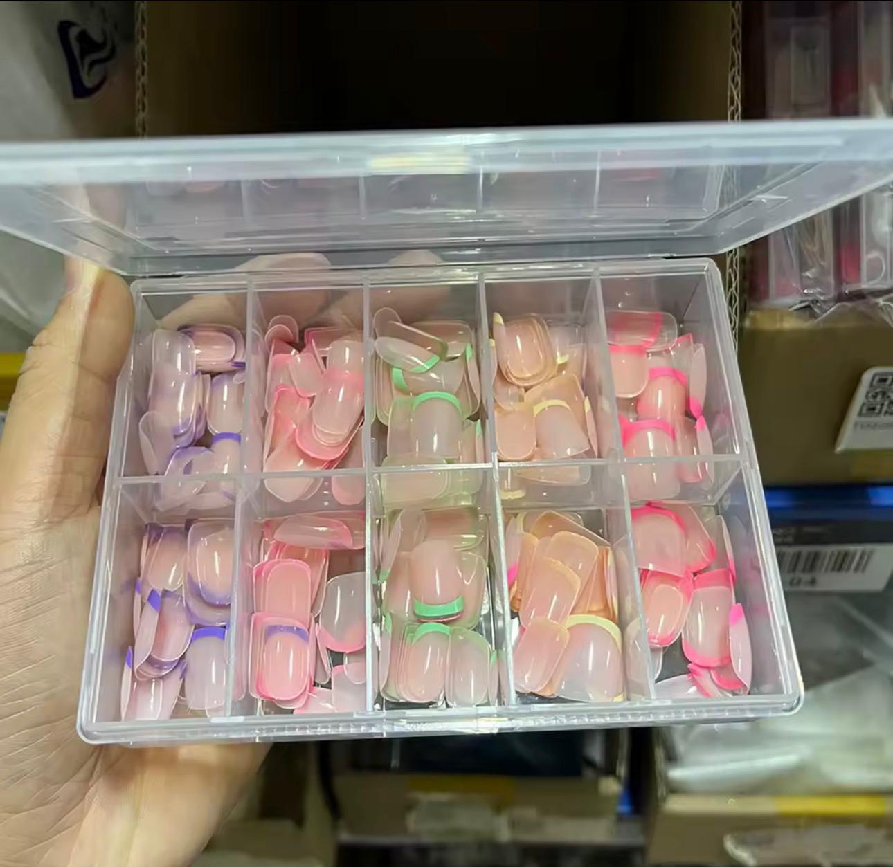 French Press-On Nails Set | 240pcs Short Square Full Cover DIY – Mix Colors