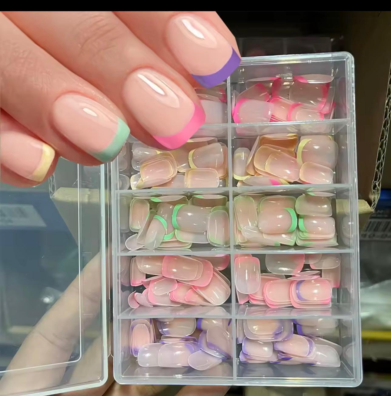 French Press-On Nails Set | 240pcs Short Square Full Cover DIY – Mix Colors