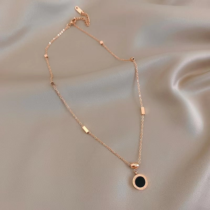 Female Clavicle Titanium Steel Necklace Roman Numerals Personality Neck Pendant