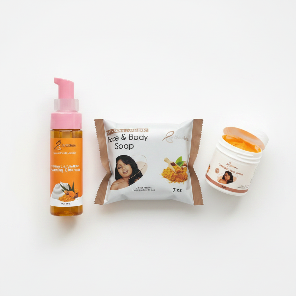 Byenblan Turmeric Skincare Bundle – Foaming Cleanser 70z  + Face & Body Soap 7oz + Turmeric Face Cream 2oz – 3-Piece Set