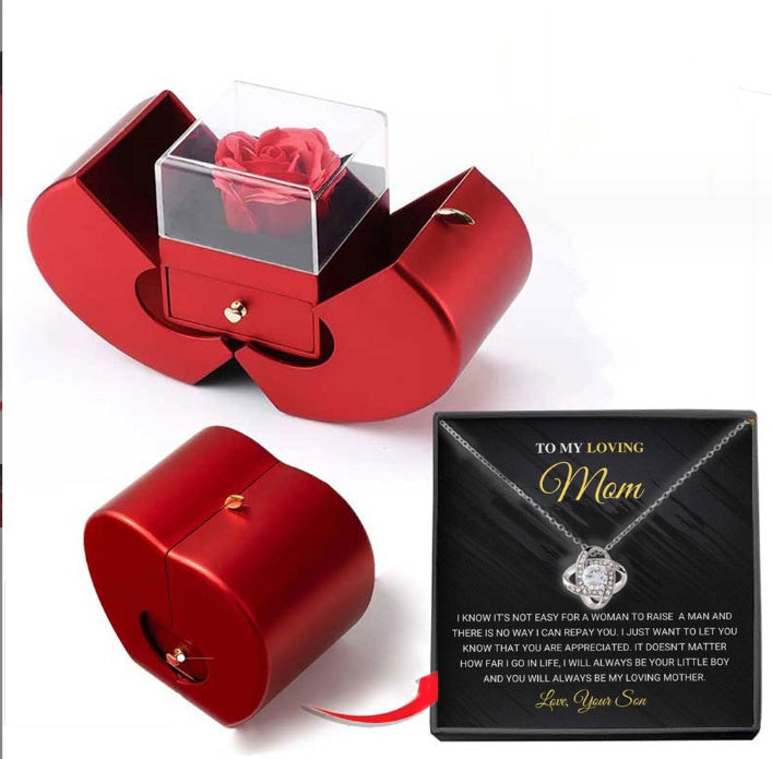 Fashion Jewelry Box Red Apple Christmas Gift Necklace Eternal Rose For Girl Mother's day.