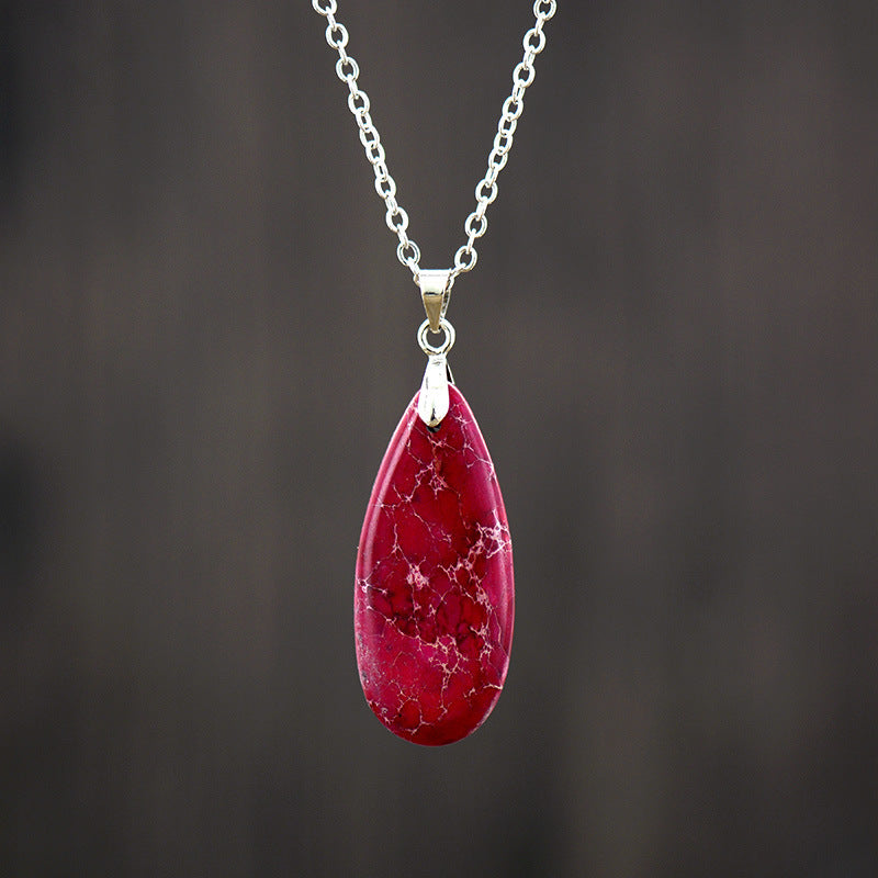 Emperor Stone Water Drop 18K Gold Plating Chain Pendant Necklace