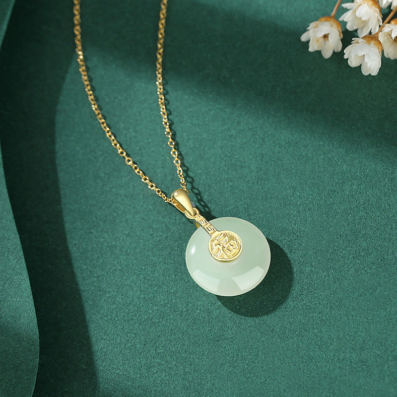 The New Nafu Peace Button And Field Jade Necklace 18K Gold.