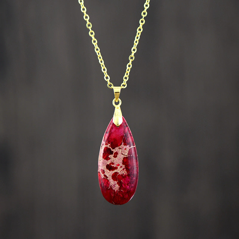Emperor Stone Water Drop 18K Gold Plating Chain Pendant Necklace