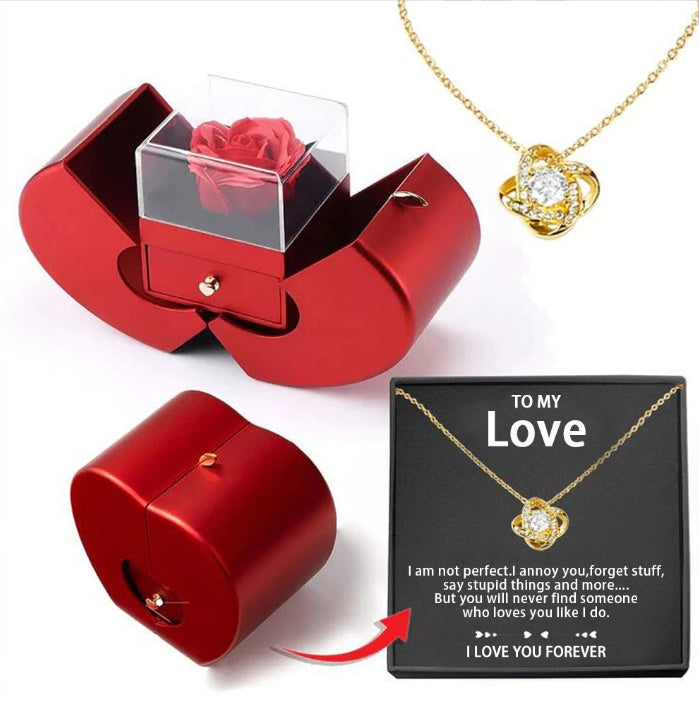 Fashion Jewelry Box Red Apple Christmas Gift Necklace Eternal Rose For Girl Mother's day.