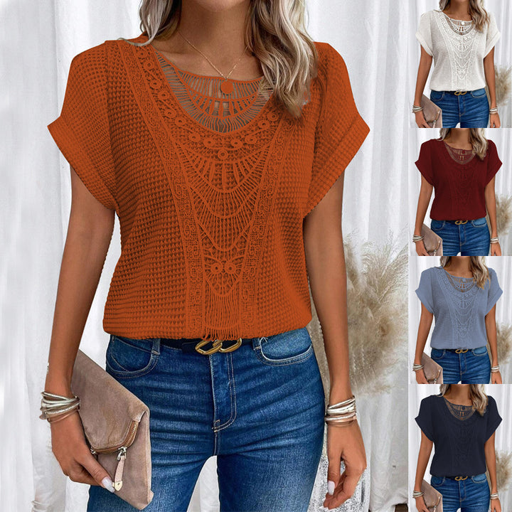 Summer Hollow Out Short-sleeved T-shirt Fashion .