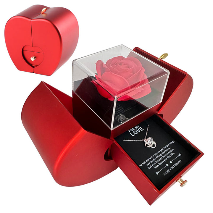 Fashion Jewelry Box Red Apple Christmas Gift Necklace Eternal Rose For Girl Mother's day.