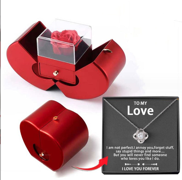 Fashion Jewelry Box Red Apple Christmas Gift Necklace Eternal Rose For Girl Mother's day.